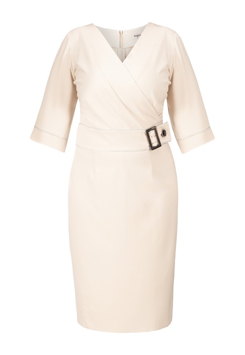 Rochie creion cu catarama, Karko, Poliester, Bej, Bej