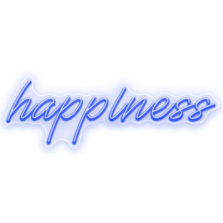 Semn Luminos LED Neon Happiness, Albastru, 80x27x0.8cm