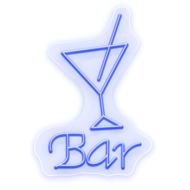Semn Luminos LED Neon Cocktail & Bar, Albastru, 177x125x0.8cm