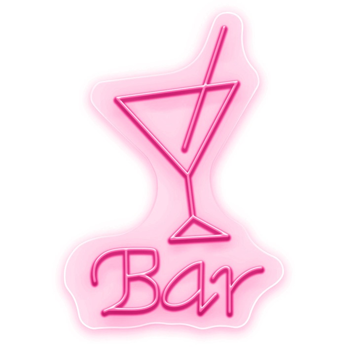 Semn Luminos LED Neon Cocktail & Bar, Magenta, 177x125x0.8cm