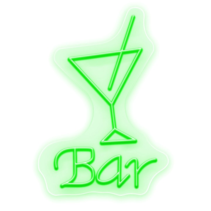 Светеща LED неонова табела за коктейл и бар, зелена, 80x57x0,8 см