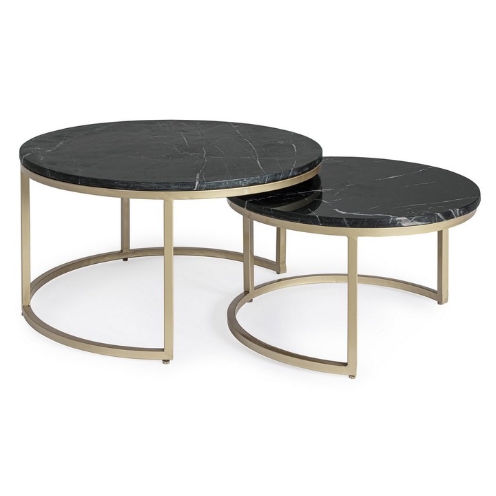 Комплект от 2 стоманени мраморни маси 75x41 см, 60x35 см