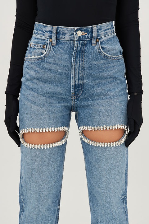 Blugi dama, ELINE STUDIOS, Crystals, Denim, Albastru, 40EU