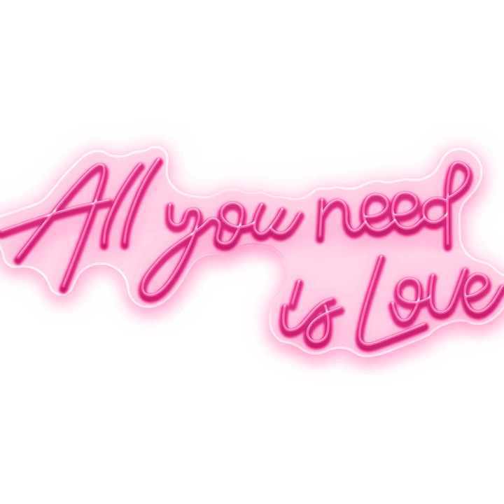 Semn Luminos LED Neon All you need is Love, Magenta, 75x30x0.8cm