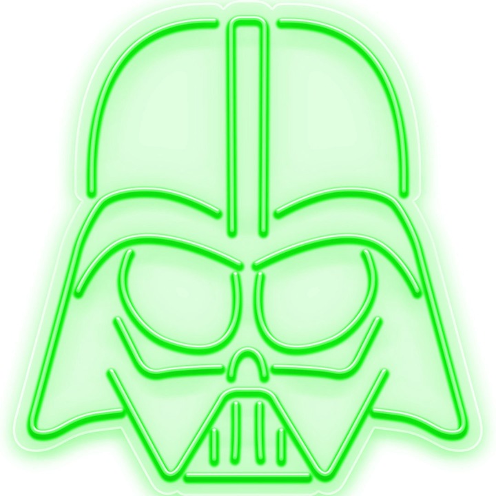 Светеща LED неонова табела Darth Vader, зелена, 52x55x0,8 см