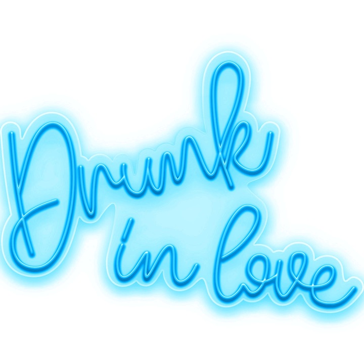 Неонов LED неонов надпис Drunk in Love, циан, 80x60x0,8 см