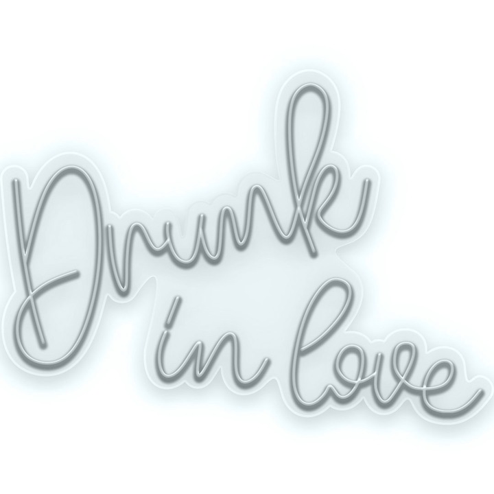 Semn Luminos LED Neon Drunk in Love, Alb rece, 125x90x0.8cm