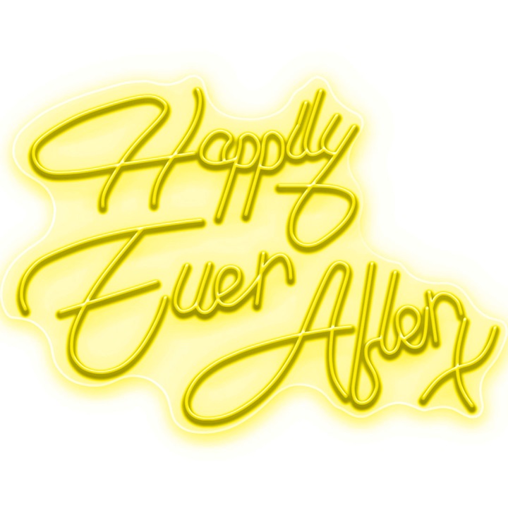 Semn Luminos LED Neon Happily Ever After X, Galben, 113x80x0.8cm