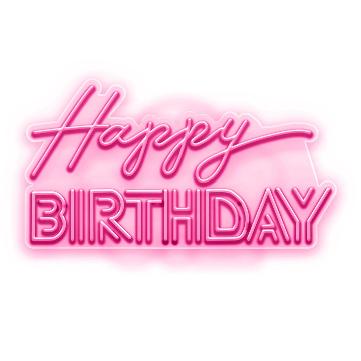 Semn Luminos LED Neon Happy birthday, Magenta, 55x45x0.8cm
