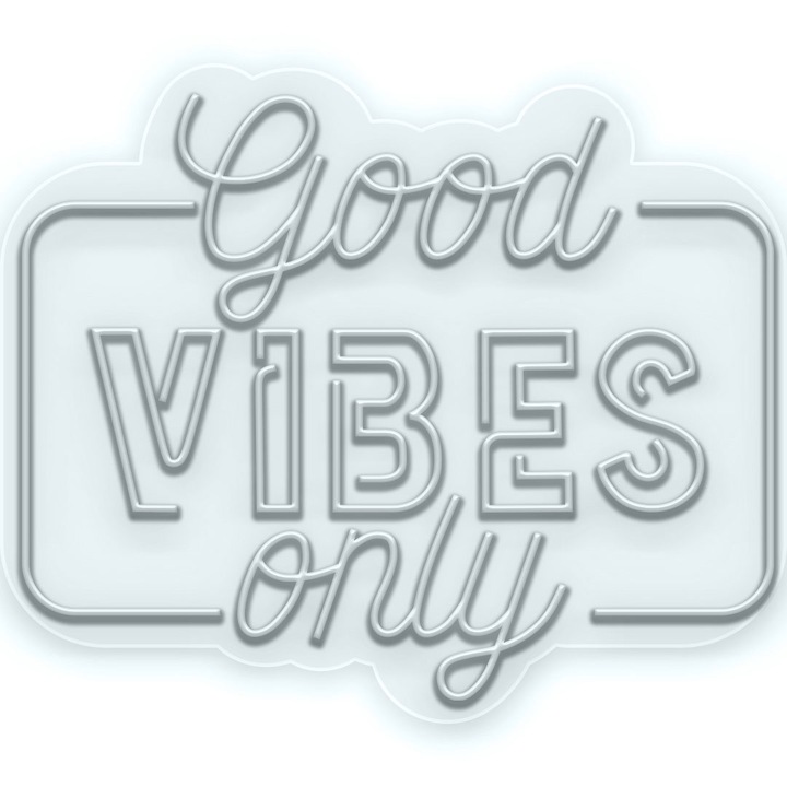 Semn Luminos LED Neon Good Vibes, Alb rece, 48x40x0.8cm