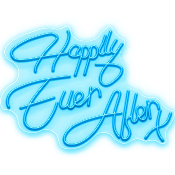 Semn Luminos LED Neon Happily Ever After X, Cyan, 142x100x0.8cm
