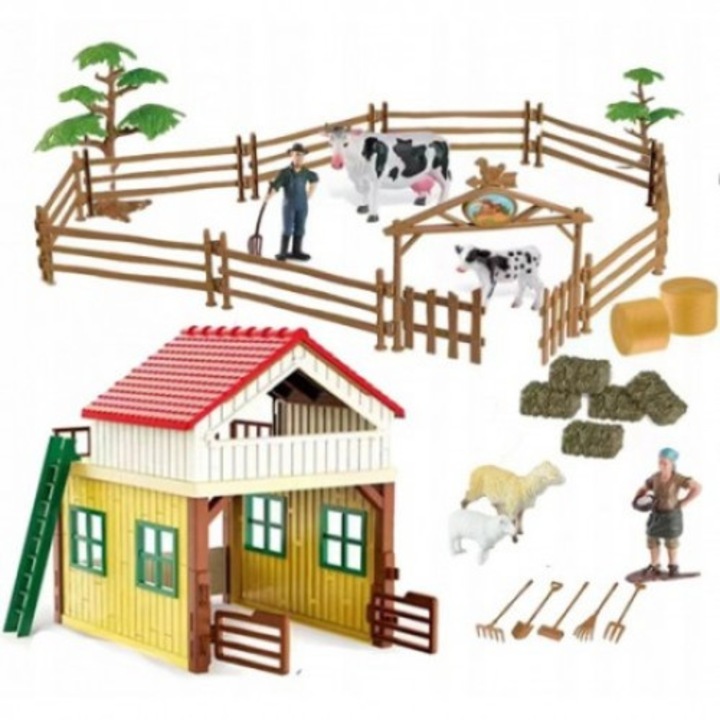Set pentru copii Ferma Hambar, gospodarie, figurine + accesorii Scala 1:24, 28 de articole