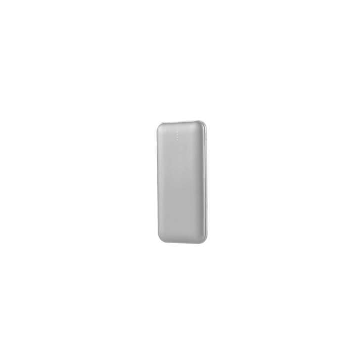 Powerbank super-slim, culoare argintie, 10000mAh, 2x USB, USB-C