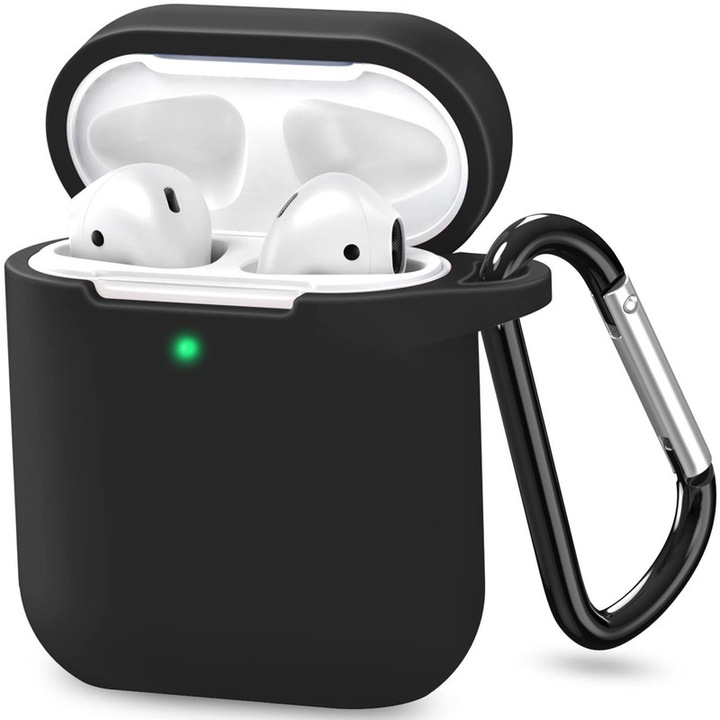 Husa de protectie din silicon, Aisdelu®, pentru Airpods 1/2, Super slim, cu Breloc Carabina
