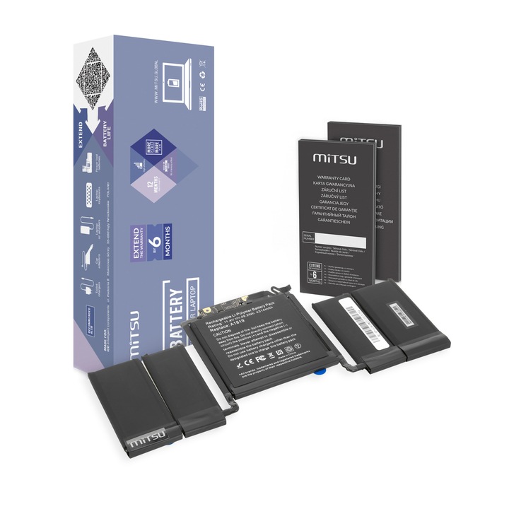 Laptop akkumulátor, Mitsu, 4314 mAh, 11,4 V, 3 cella, Apple MacBook Pro 13 A1706