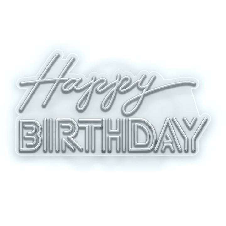 Semn Luminos LED Neon Happy birthday, Alb rece, 154x125x0.8cm