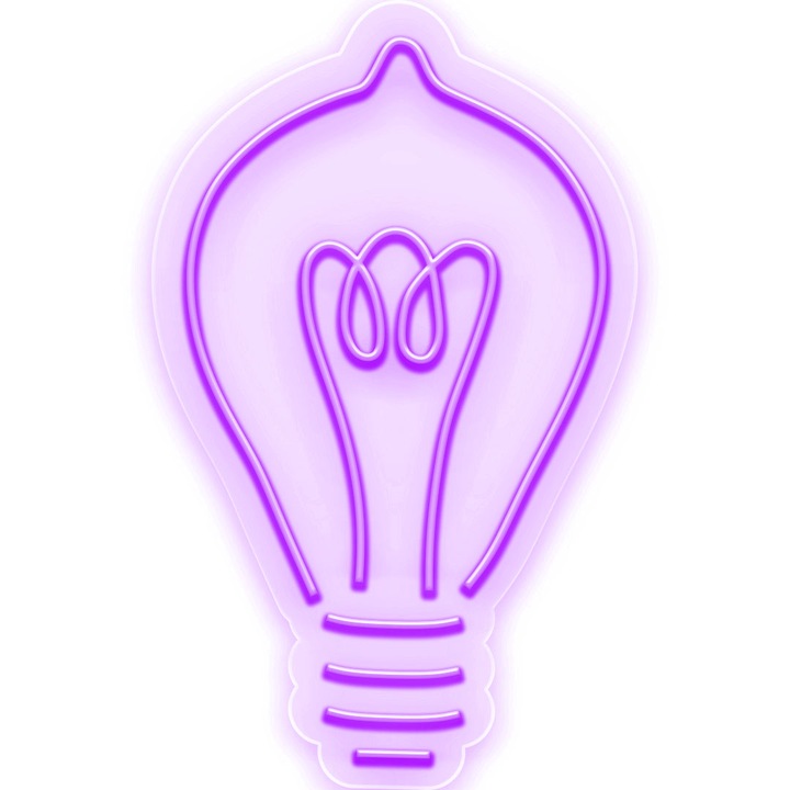Светеща неонова LED табела с форма на крушка, лилава, 40x65x0,8 см