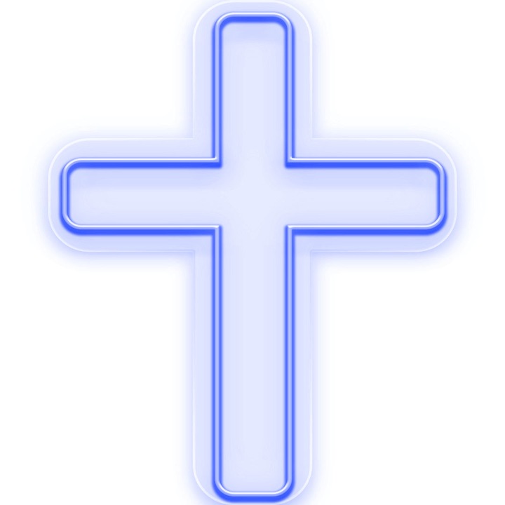 Semn Luminos LED Neon Cruce, Albastru, 20x25x0.8cm