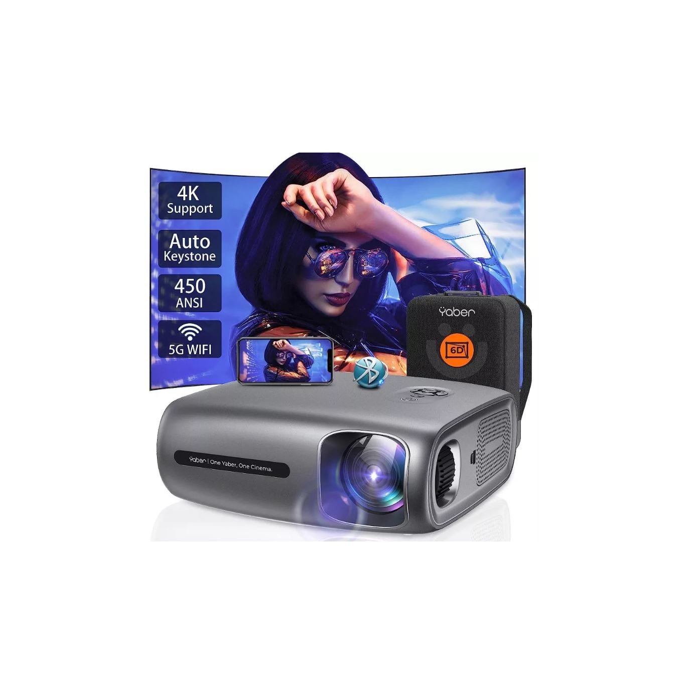 Videoproiector Wimius P62 WiFi 6 si Bluetooth 5.2, 500 ANSI 4K, nativ  1080P, Keystone 6D automat si zoom 50%, Smart Home pentru telefon/PC/TV  Stick 