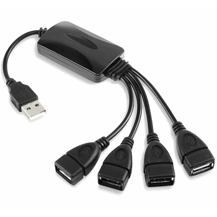 USB хъб с 4 порта, ZakupyTV, Пластмасов, Черен