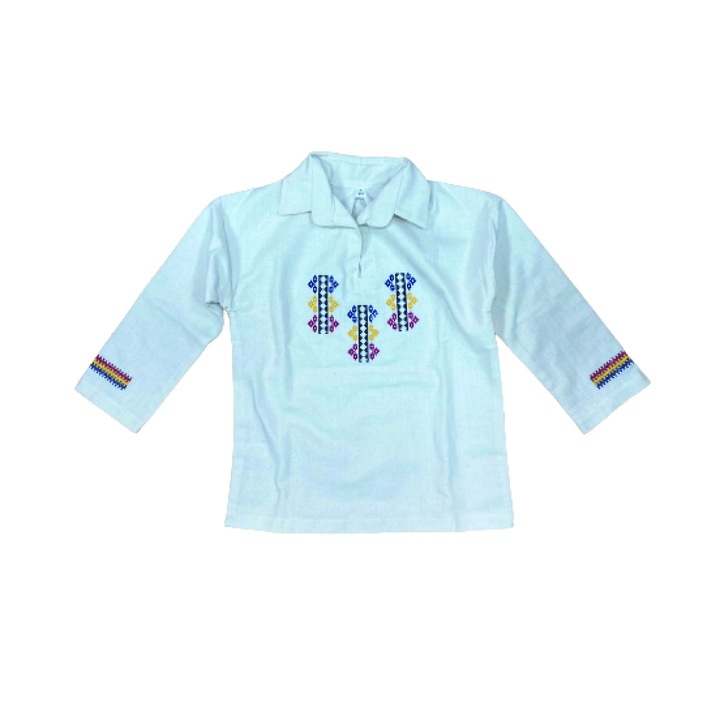 Риза за момче тип Ie, Magic Mirror Fashion, Традиционна бродерия, Трицветна, Памук, Бяла