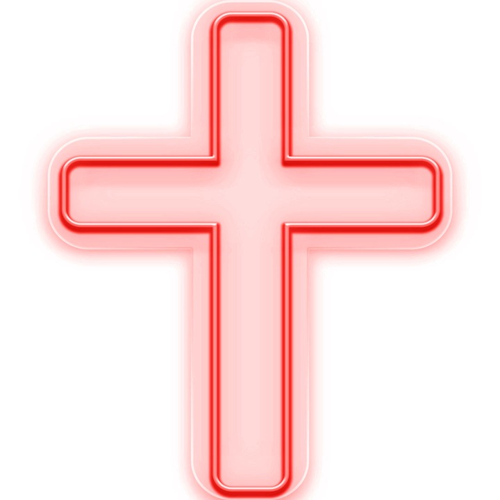 Светеща LED неонова табела с кръст, червена, 55x68x0,8 см