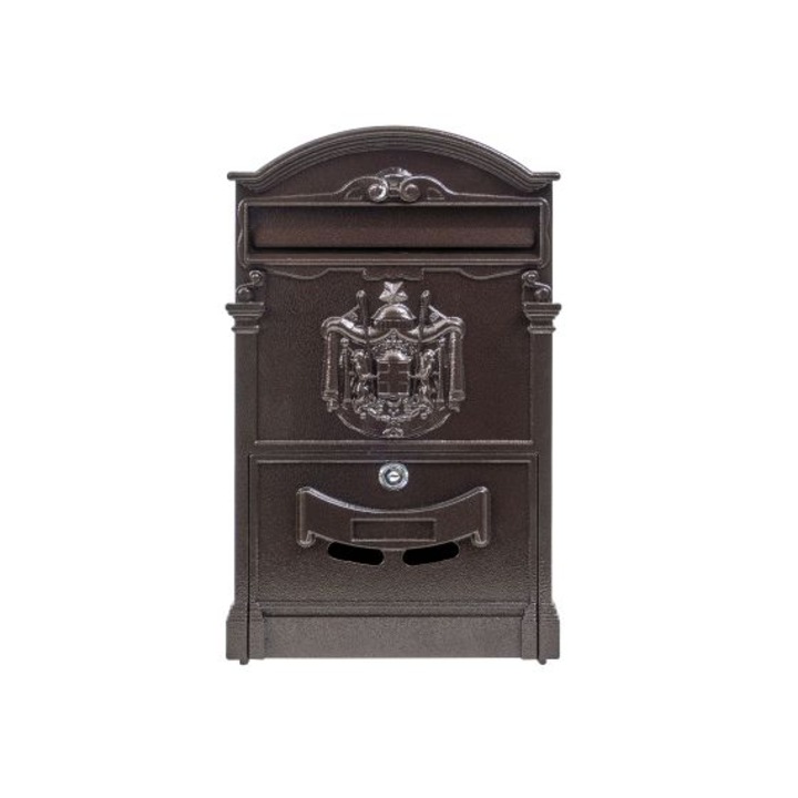 Postaláda, fém, kültérre, méretek 410x260x90mm, elöl nyílással, barna