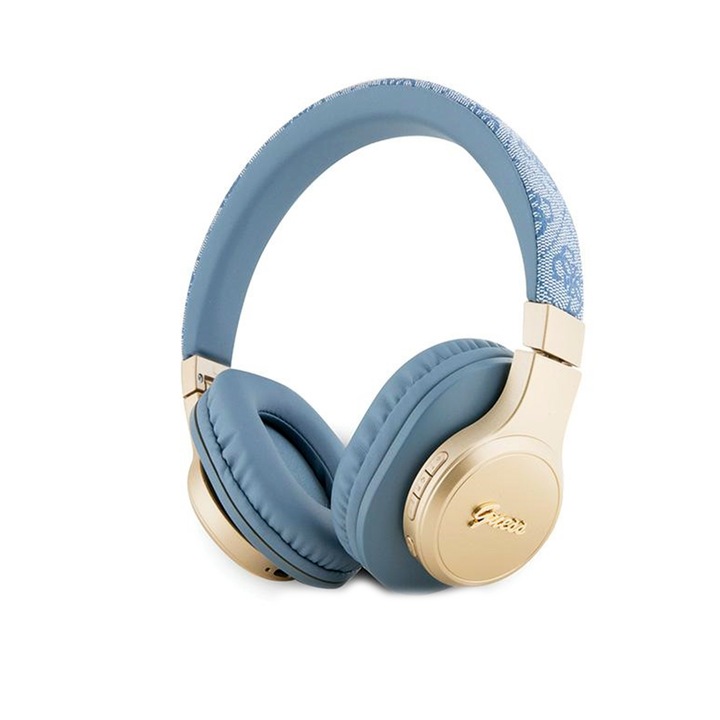Bluetooth слушалки Guess, над главата, звук със студийно качество, бас, водоустойчив IPX4, вграден микрофон, синьо/златно