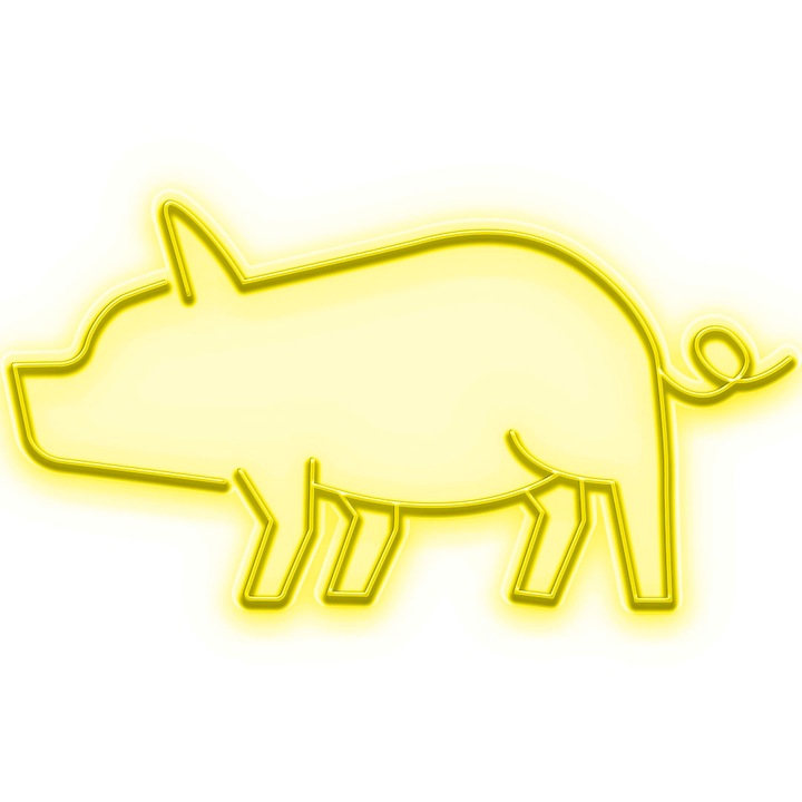 Semn Luminos LED Neon Porc, Galben, 237x125x0.8cm