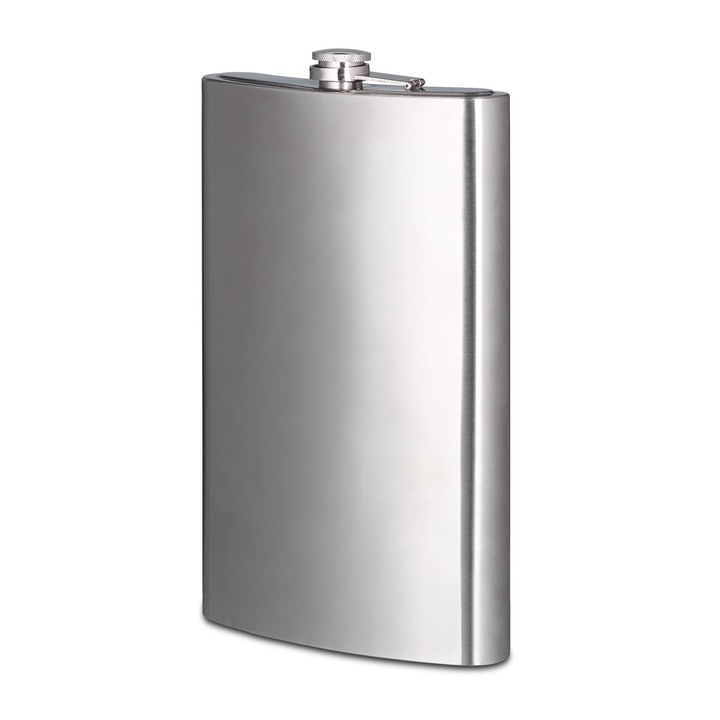 Plosca metalica XXL 1.8L, in design clasic de sticluta de buzunar, din otel inoxidabil, capac cu surub, argintiu