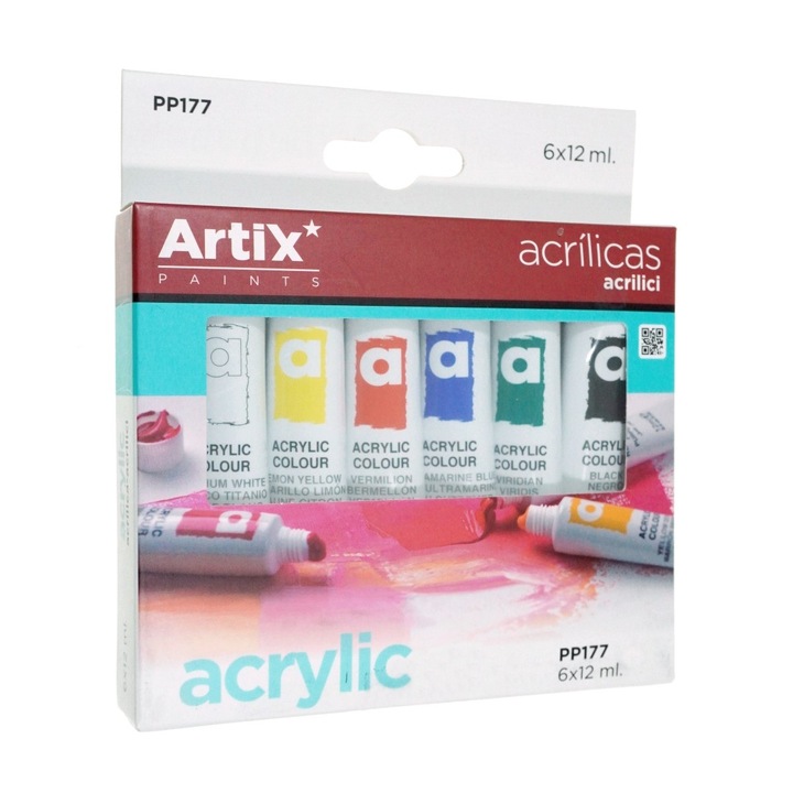 Acuarele acrilice, 6 tuburi colorate