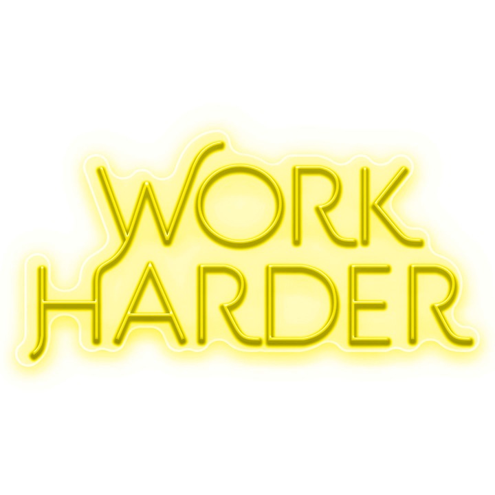 Semn Luminos LED Neon Work Harder, Galben, 55x30x0.8cm