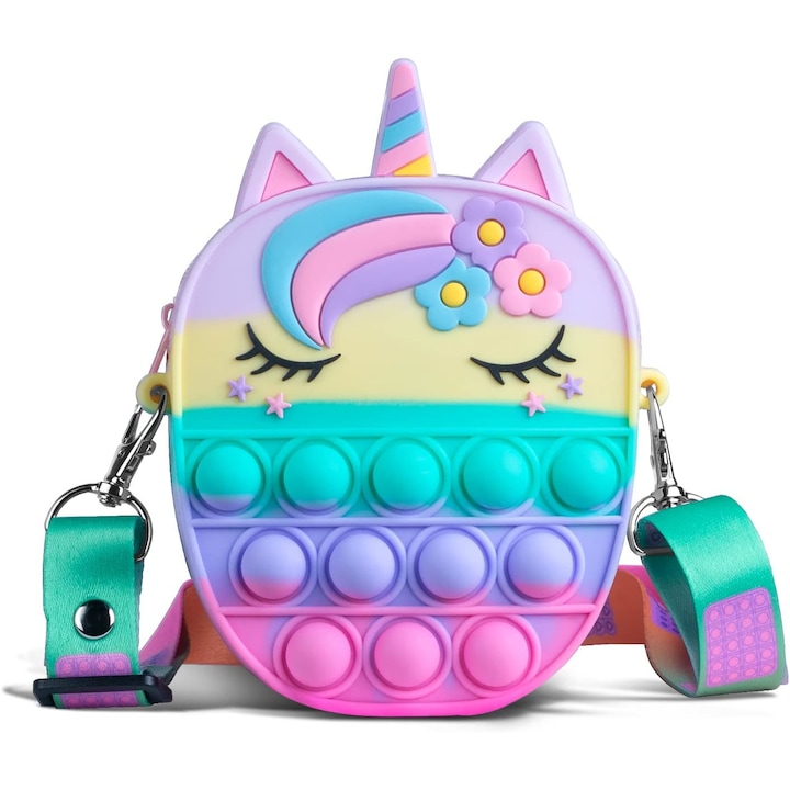 Antistressz pop-it táskajáték, Mini Unicorn, szilikon, MOSMAOO®, 14X11X3CM, többszínű