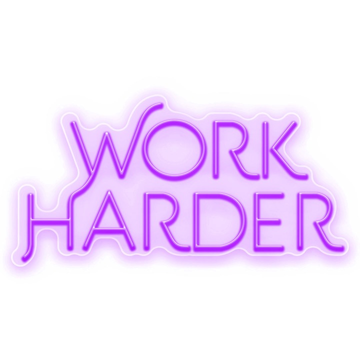 Semn Luminos LED Neon Work Harder, Mov, 245x125x0.8cm