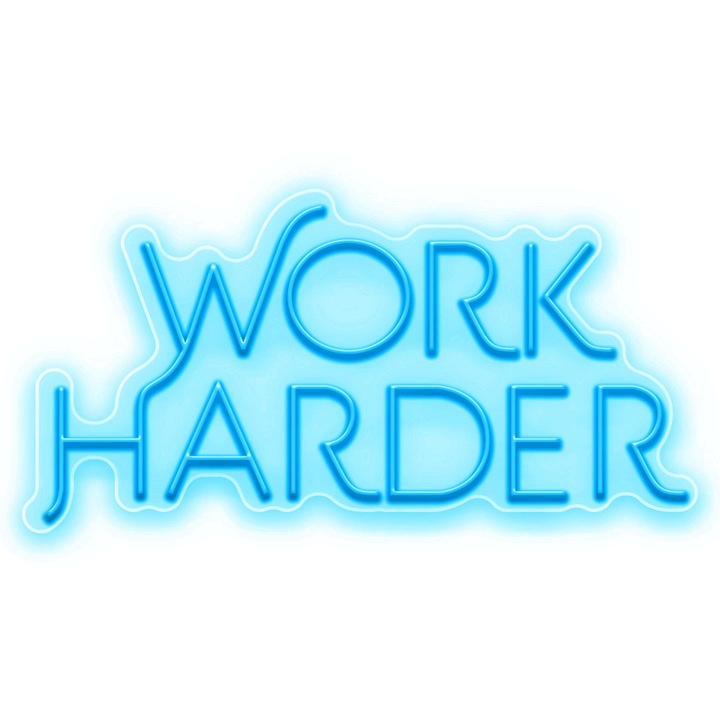 Semn Luminos LED Neon Work Harder, Cyan, 245x125x0.8cm