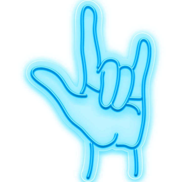 Semn Luminos LED Neon ROCK, Cyan, 38x53x0.8cm