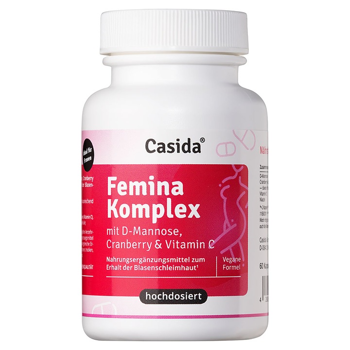 Supliment alimentar, Casida, Femina Complex, cu D-manoza, merisor si Vitamina C, Pentru sanatatea femeilor, Capsule, 60 buc