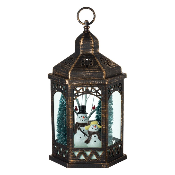 Felinar decorativ de Craciun Shopiens®, Bronz Brushed cu Om de Zapada LED, 18 x 35 cm