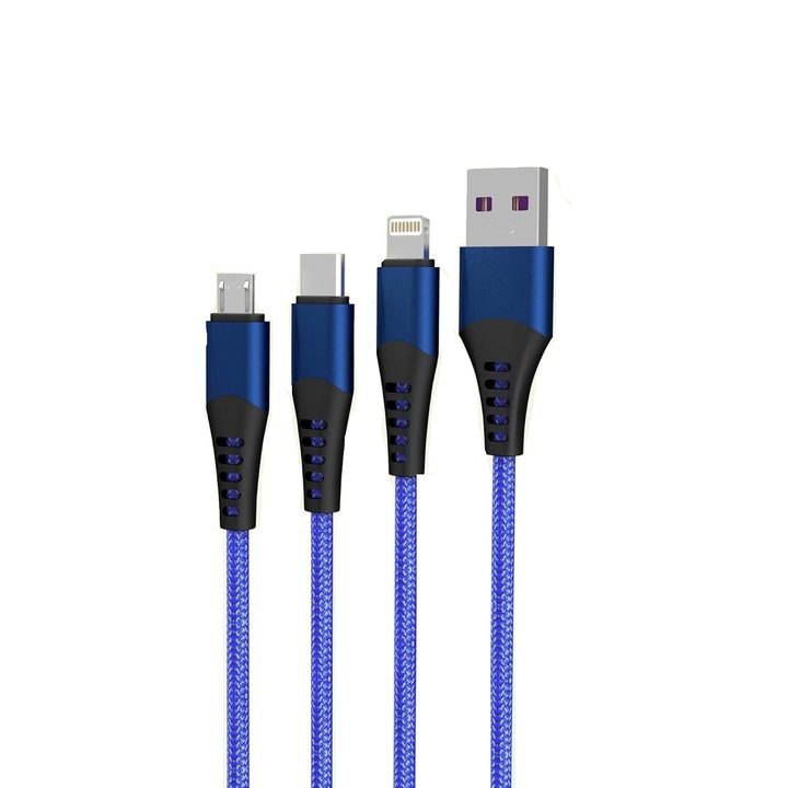Cablu 3 in 1, Ketaky, USB la USB C, micro si lightning, 2m