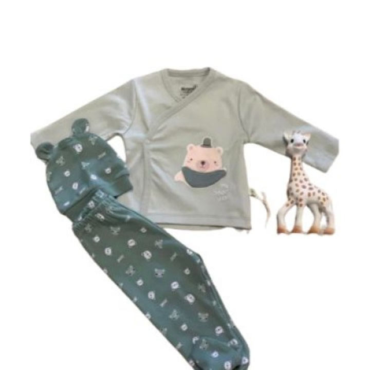 Compleu 3 Piese Bumbac Organic, verde, Verde, 62 CM