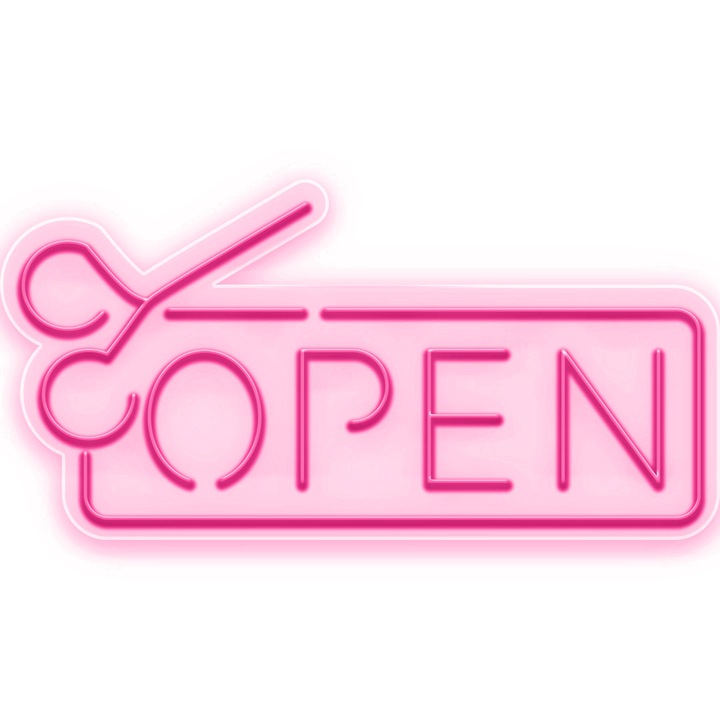 Semn Luminos LED Neon Barbershop Open, Magenta, 25x50x0.8cm