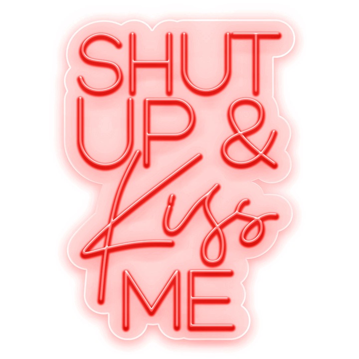 Semn Luminos LED Neon Shut UP & KISS Me, Rosu, 125x90x0.8cm