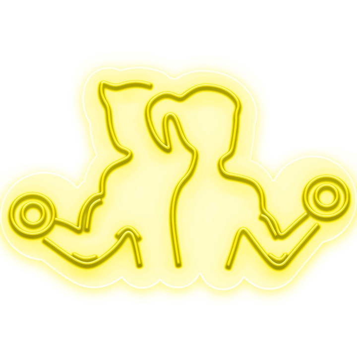 Светеща LED неонова табела за двойка @ фитнес зала с дистанционно управление, жълта, 125x200x0,8 cm