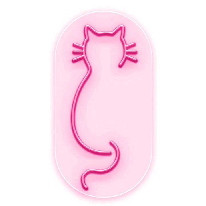 Semn Luminos LED Neon Pisica, Magenta, 125x65x0.8cm