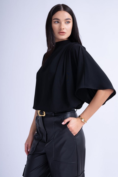 Bluza vaporoasa cu pliuri, Bluzat, Negru, Masura, Negru