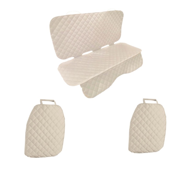 Set 3 protectii auto, matlasate, universale, crem, lavabile, impermeabile, protectie bancheta si 2 protectii spatar scaun, Metru Patrat