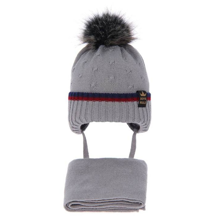 Set iarna baieti, caciula si fular gri Pierot, marime 42-44 cm