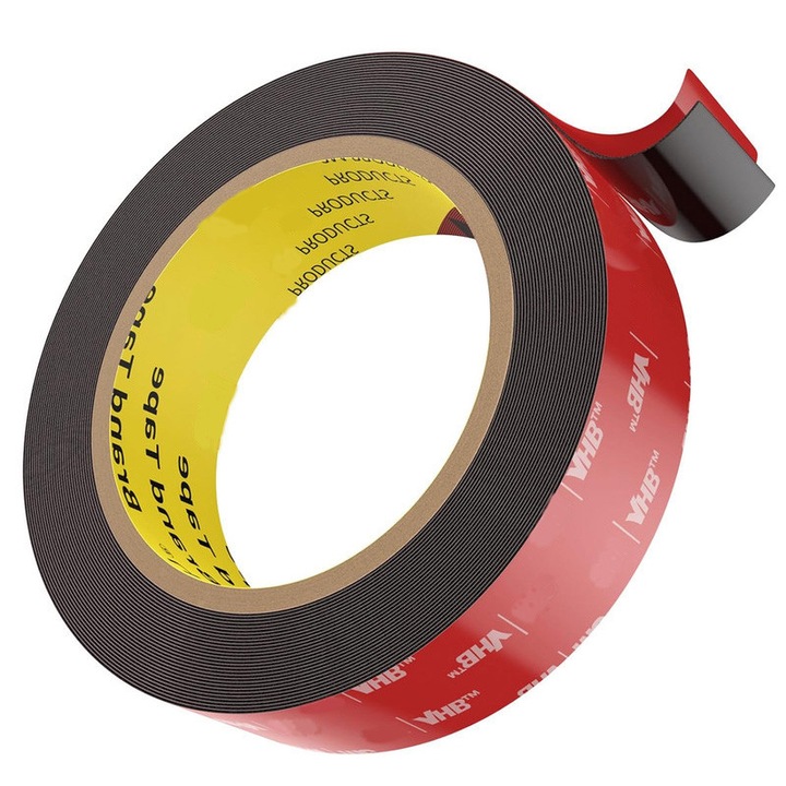 Banda adeziva dubla, potrivit pentru industria auto, mobilier si bucatarie sau baie, rezistenta, usor de curatat, 20mm*3m*1.1mm