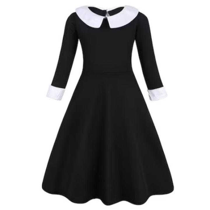Rochie Cosplay fete Wednesday Addams pentru copii, Poliester, 11-12 ani, 150 cm, Negru