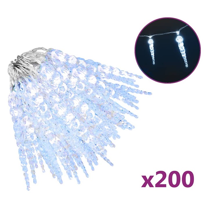 Luminite de Craciun turturi vidaXL, 8 moduri de iluminare, 200 LED-uri, alb rece, 20 m, PVC acril, 2.16 Kg